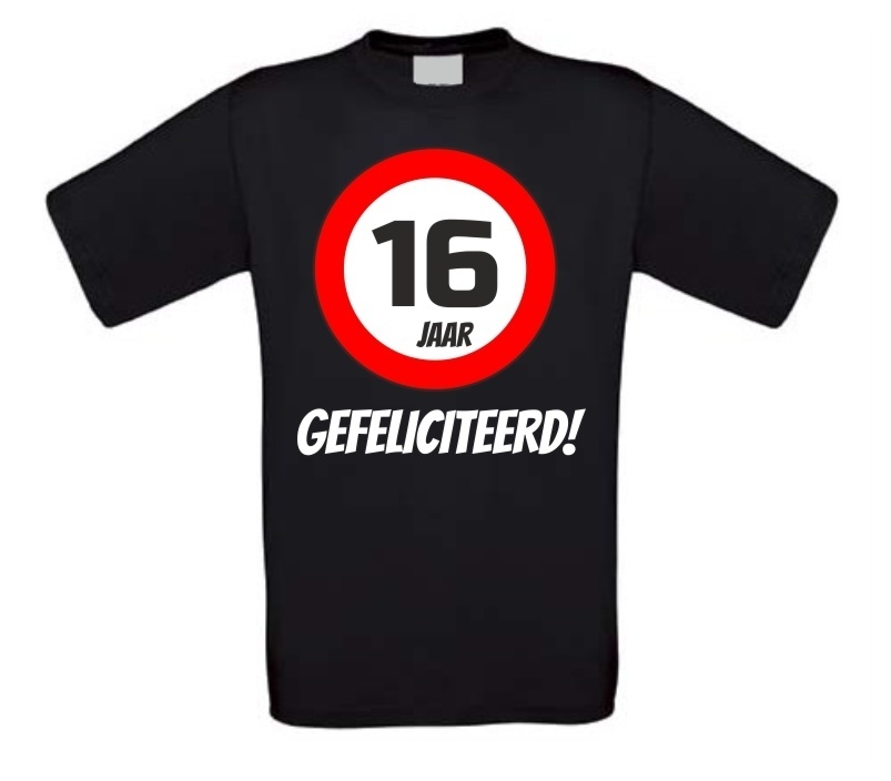 verjaardags T-shirt 16 jaar verkeersbord