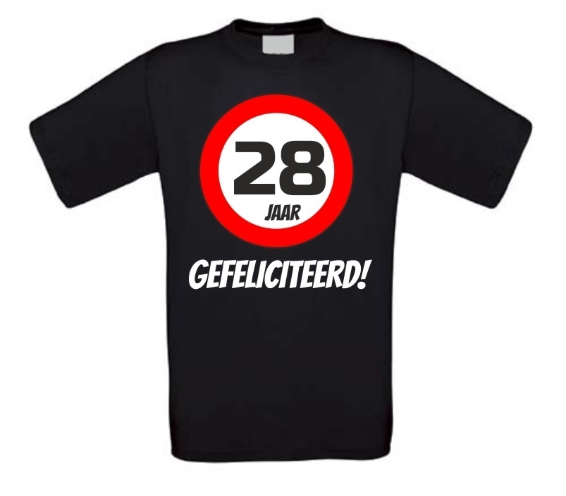 verjaardags T-shirt 28 jaar verkeersbord