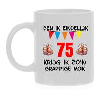 Ben ik eindelijk 75 jaar krijg ik zo'n grappige mok