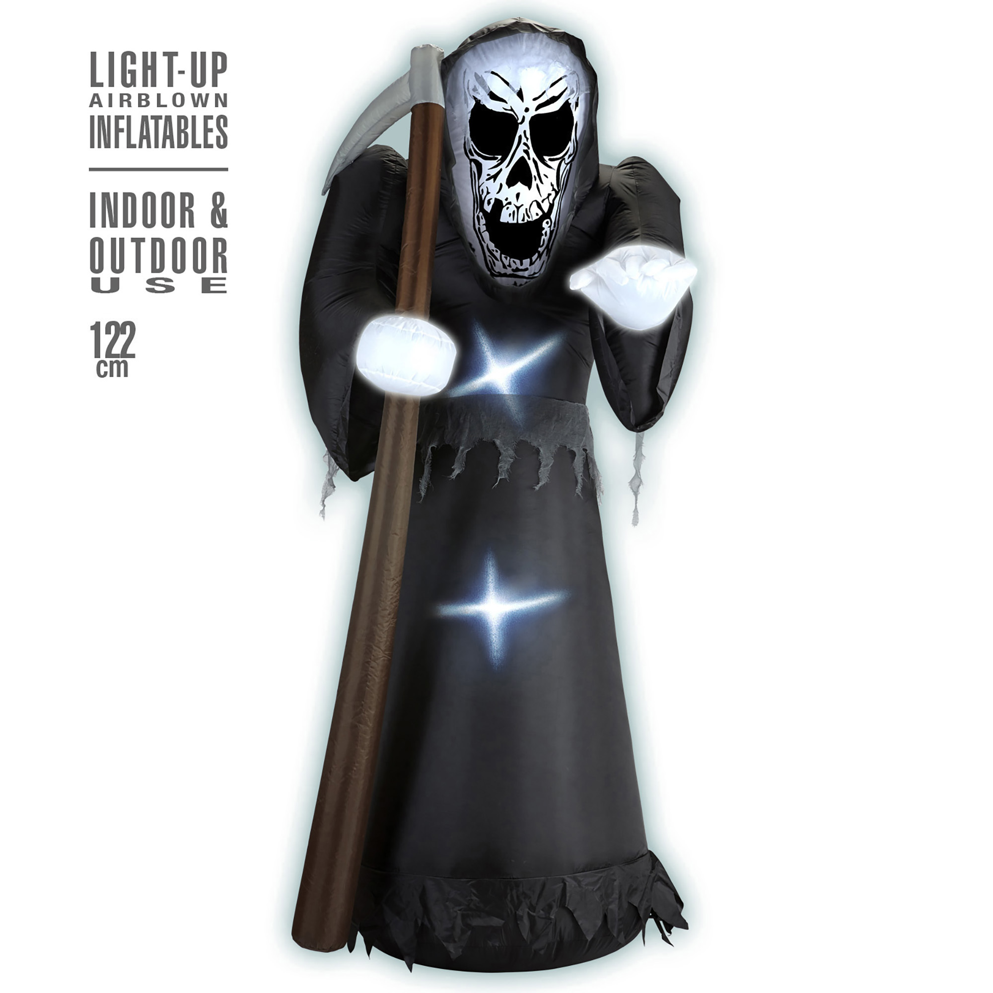 Opblaasbare grimreaper magere hein decoratie 122 cm