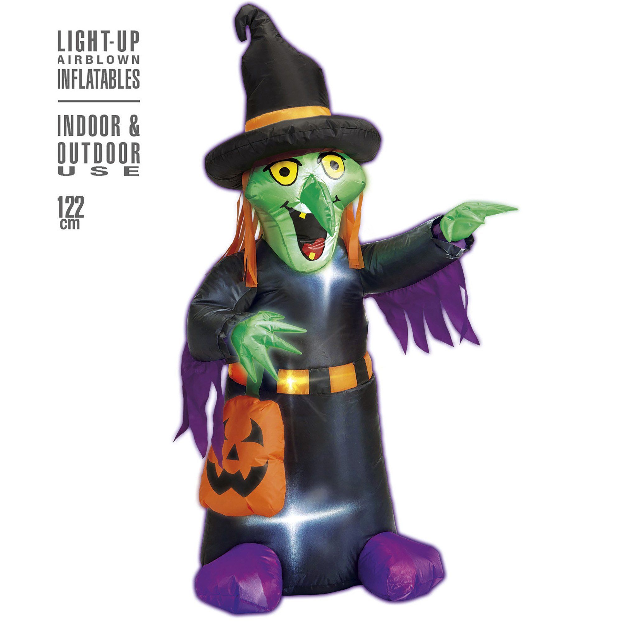 Opblaasbare Heks met licht 122 cm perfecte binnen en buiten decoratie voor halloween of themafeesten