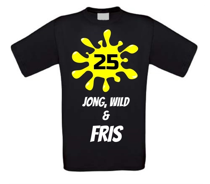 Verjaardags T-shirt 25 jaar jong wild en fris