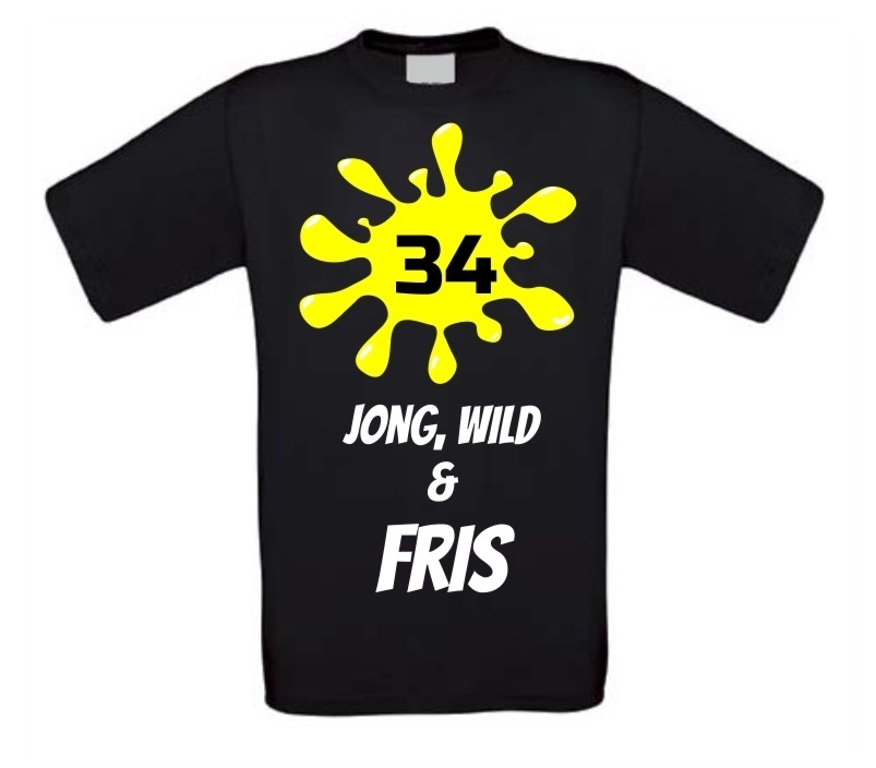 Verjaardags T-shirt 34 jaar jong wild en fris