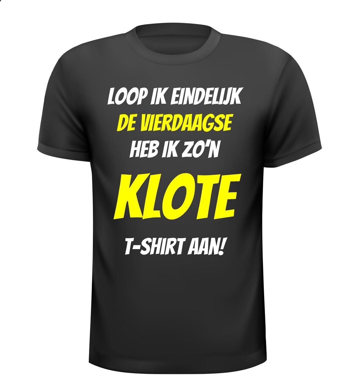 Loop ik eindelijk de vierdaagse heb ik zo’n klote t-shirt aan!