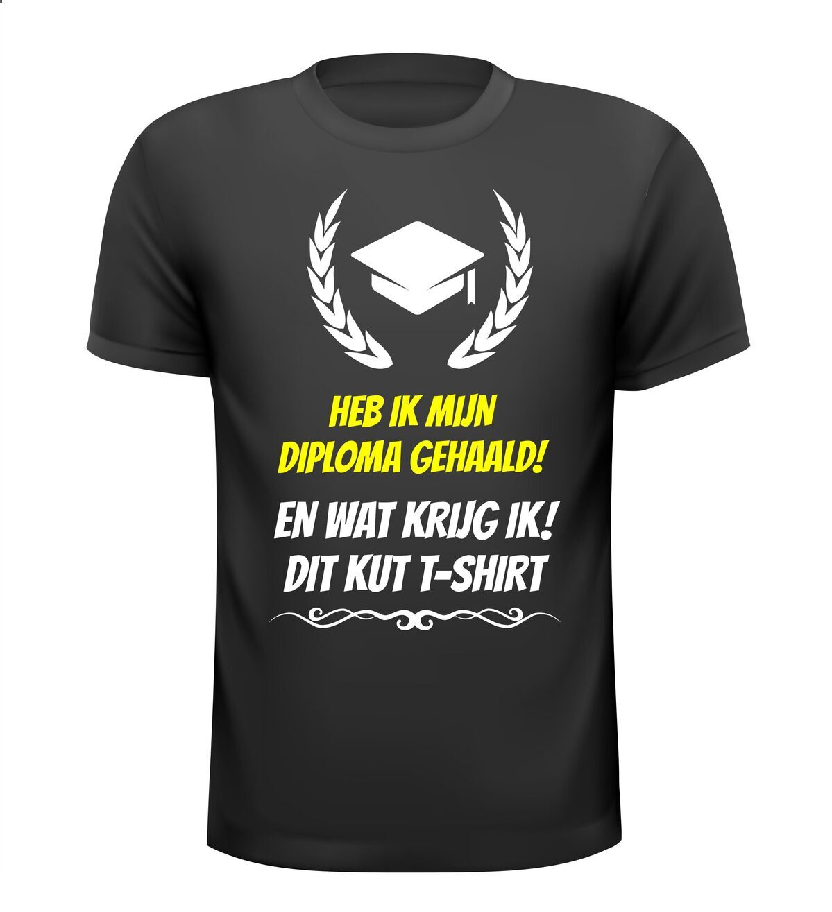 Heb ik mijn diploma gehaald! en wat krijg ik! dit kut T-shirt