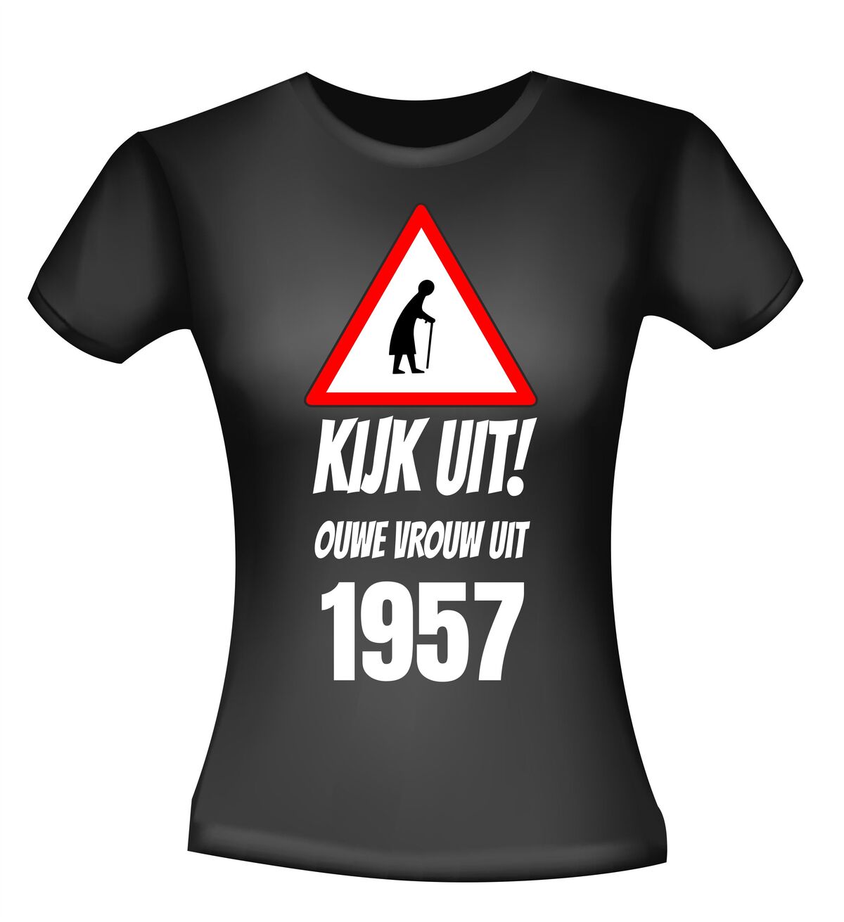 Verjaardag shirt Kijk uit! Ouwe vrouw uit 1957