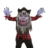 Grappig eng weerwolf kostuum jongen met groot masker Grappig eng weerwolf kostuum jongen met groot masker