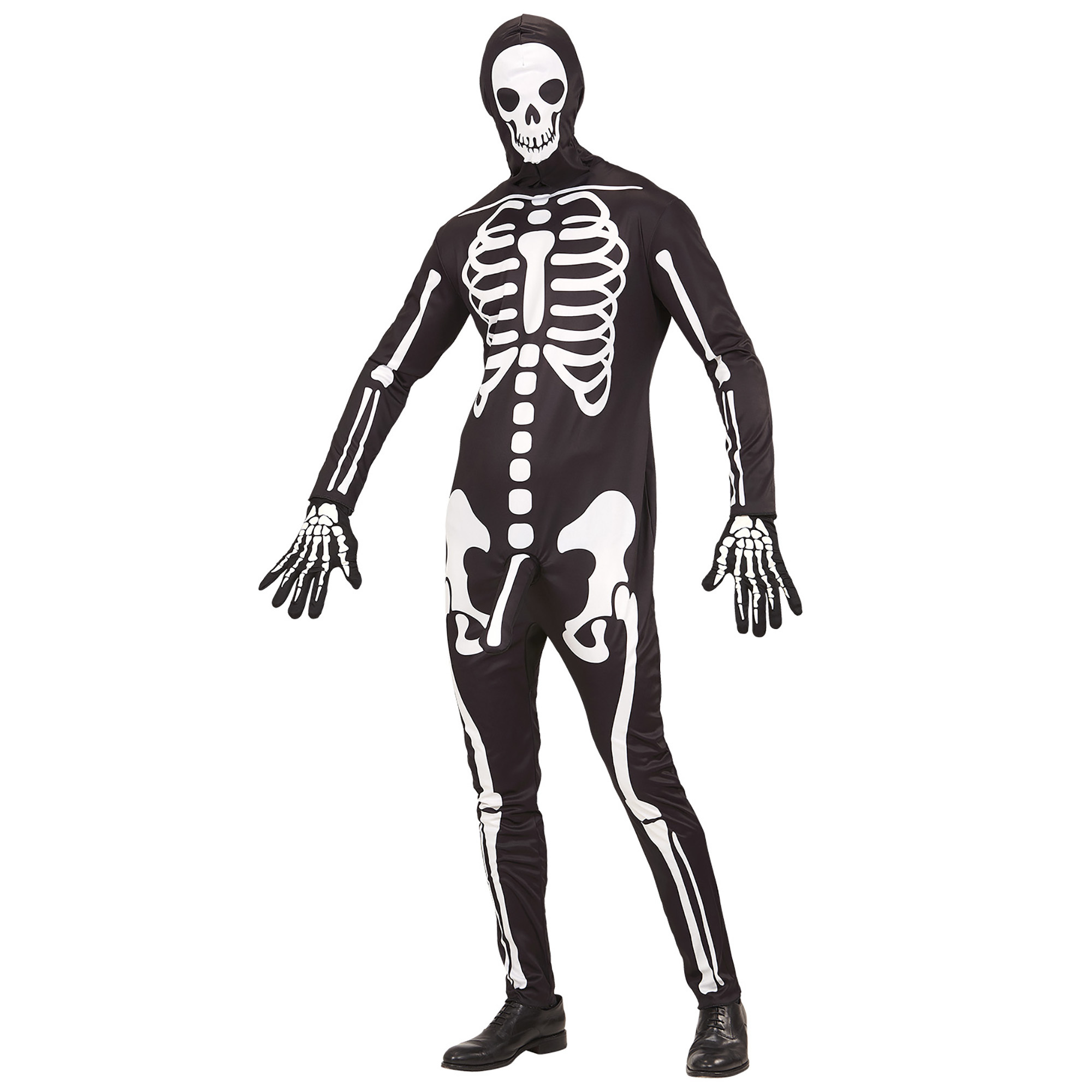 Horny skelet kostuum met piemel man