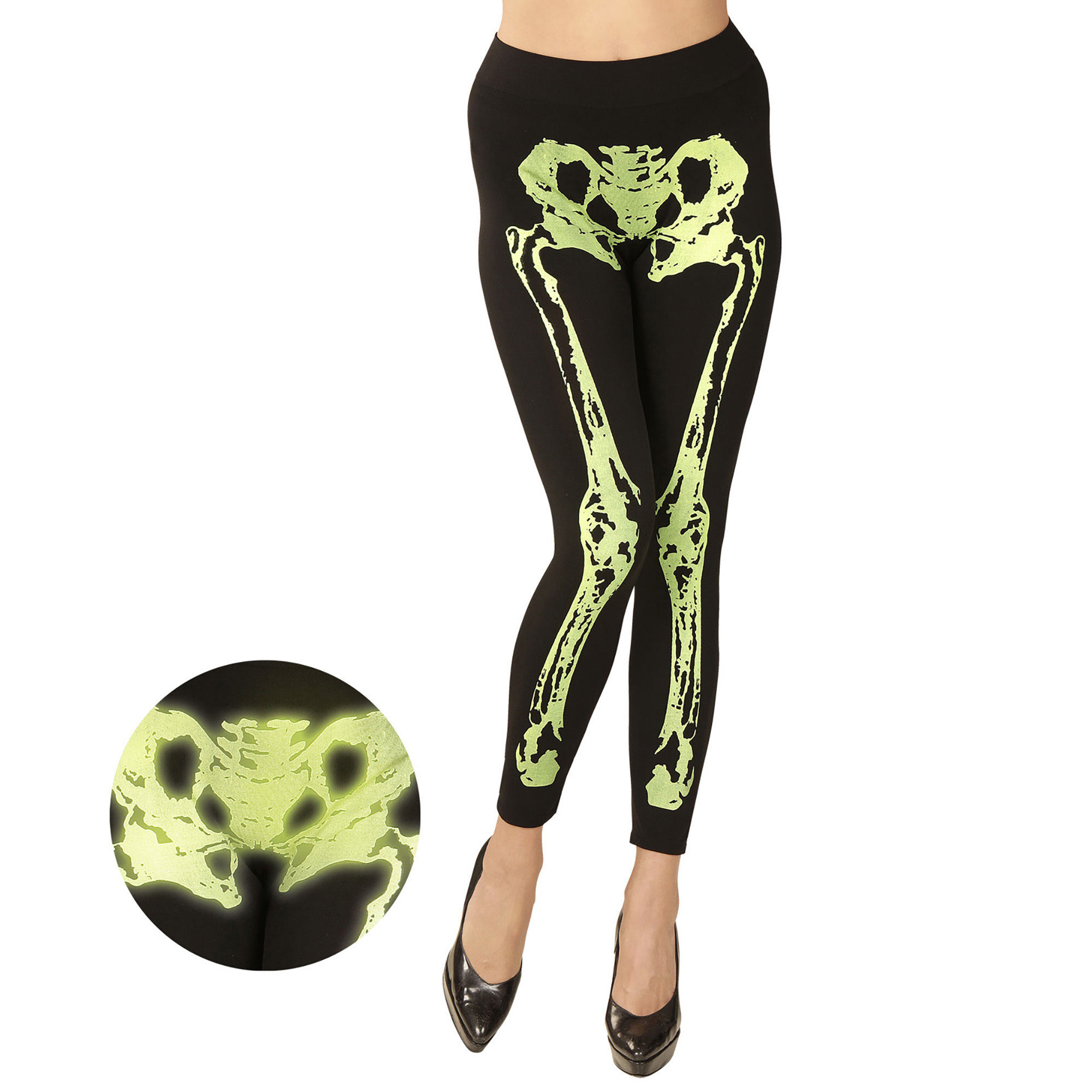 Legging zwart met neon groen skelet opdruk dame