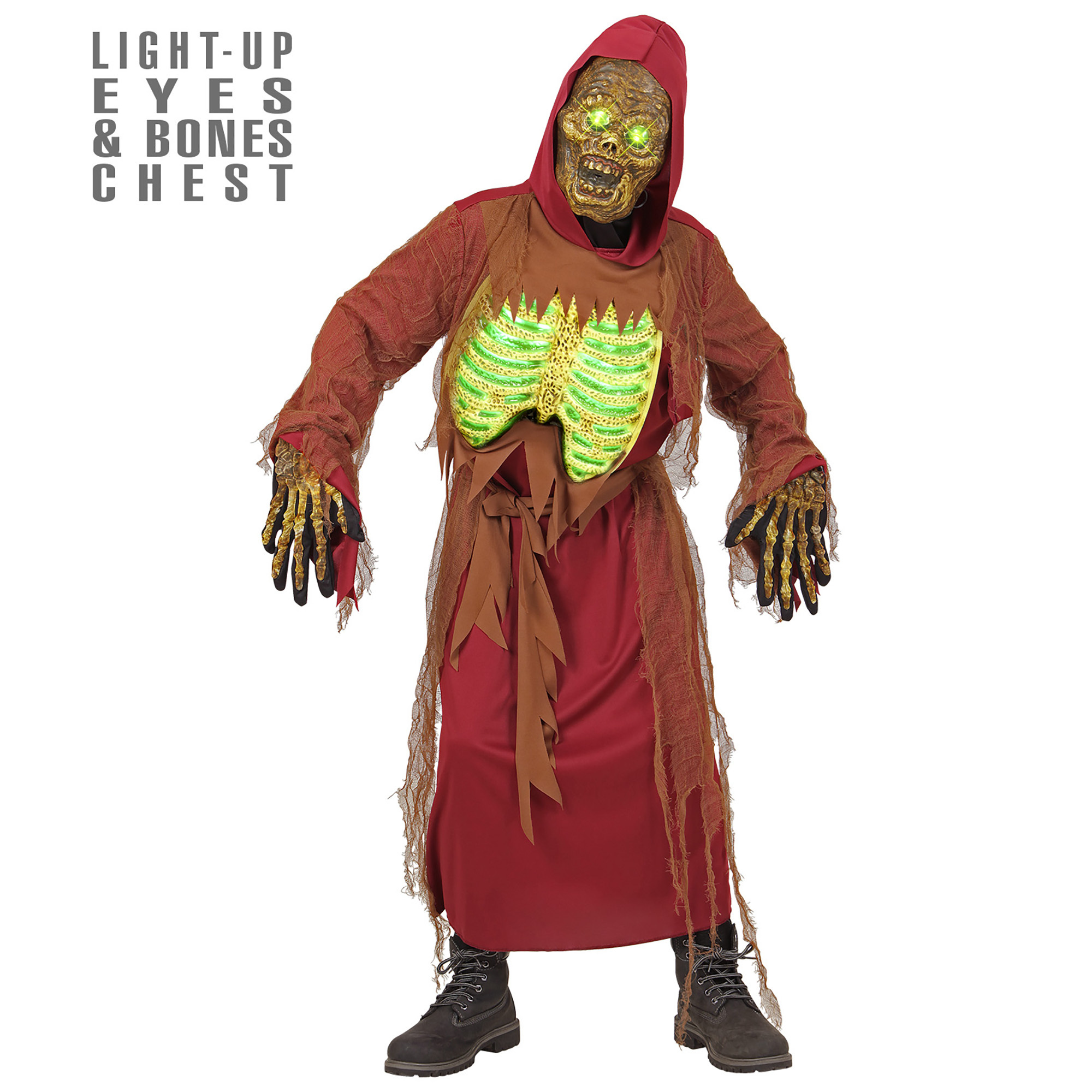 Zombie lichtgevend kostuum jongen skeleton