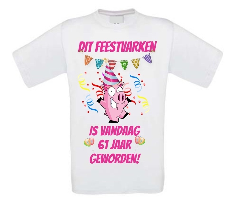 verjaardag shirt 61 jaar kleurrijk feest varken