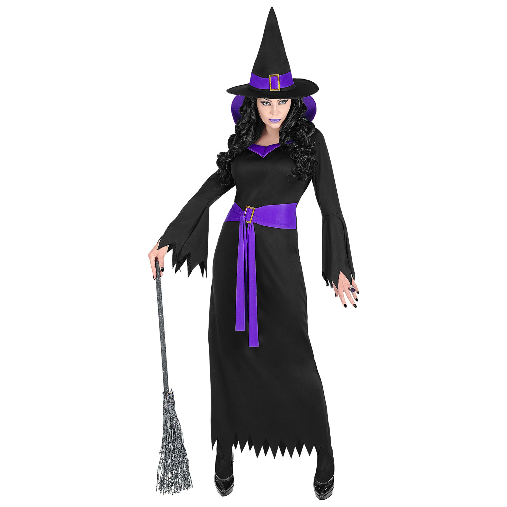 Behekste zwart met paarse heksen jurk  dame