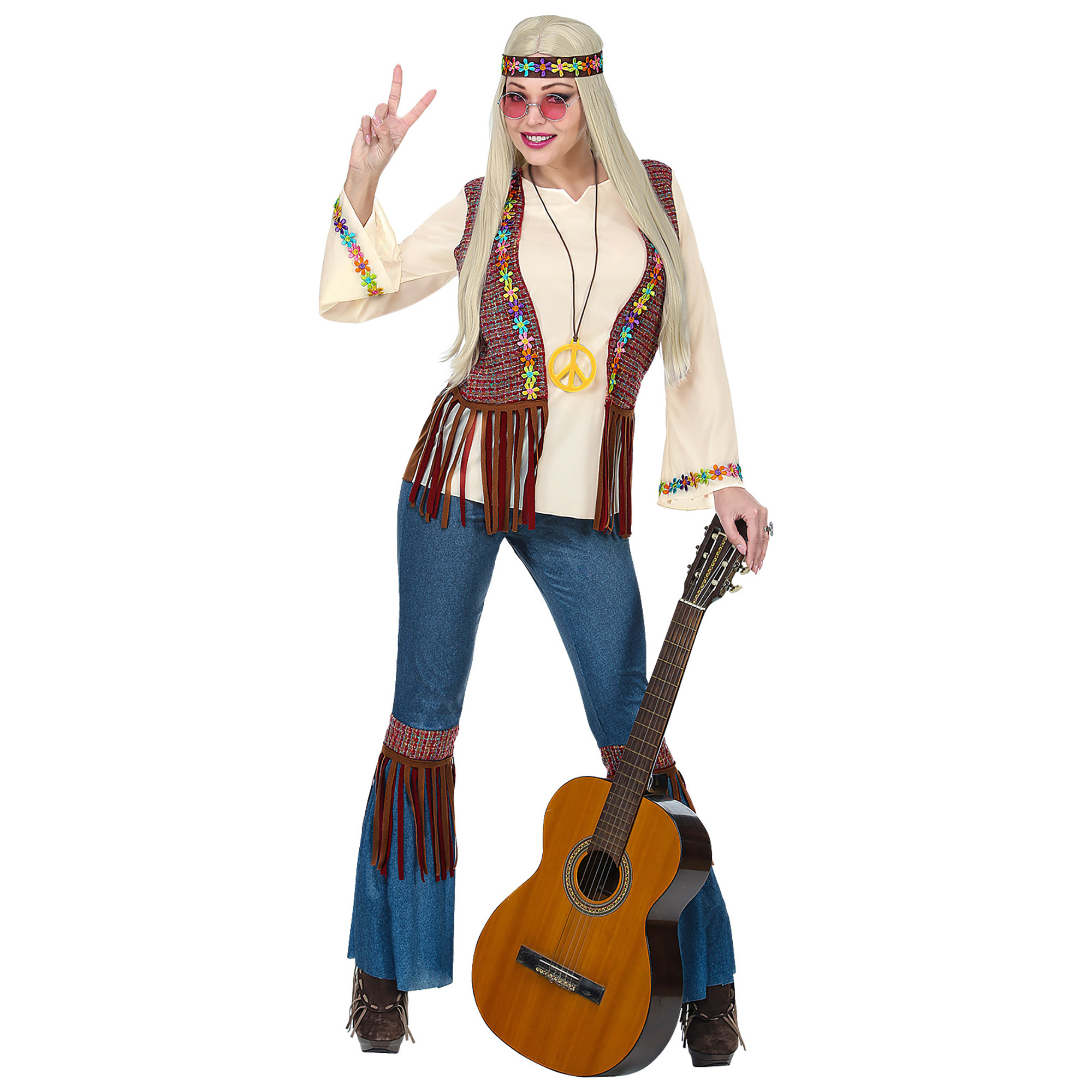 Hippie flower power love en peace kostuum dame