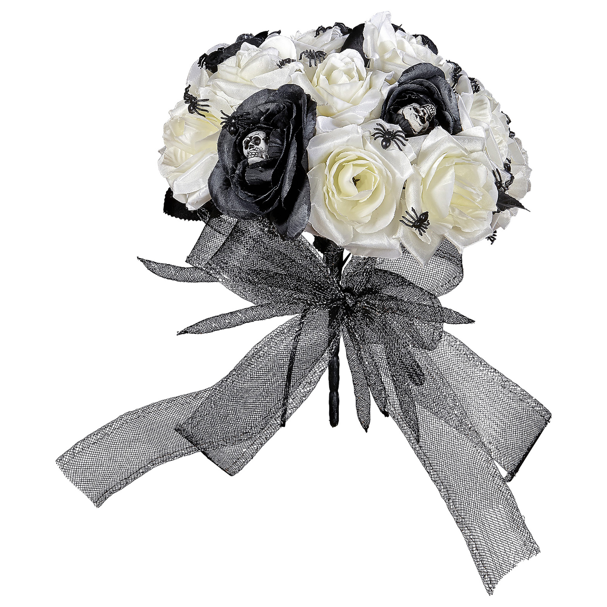 Luxe halloween bruidsboeket  zwart wit met spinnen en schedels