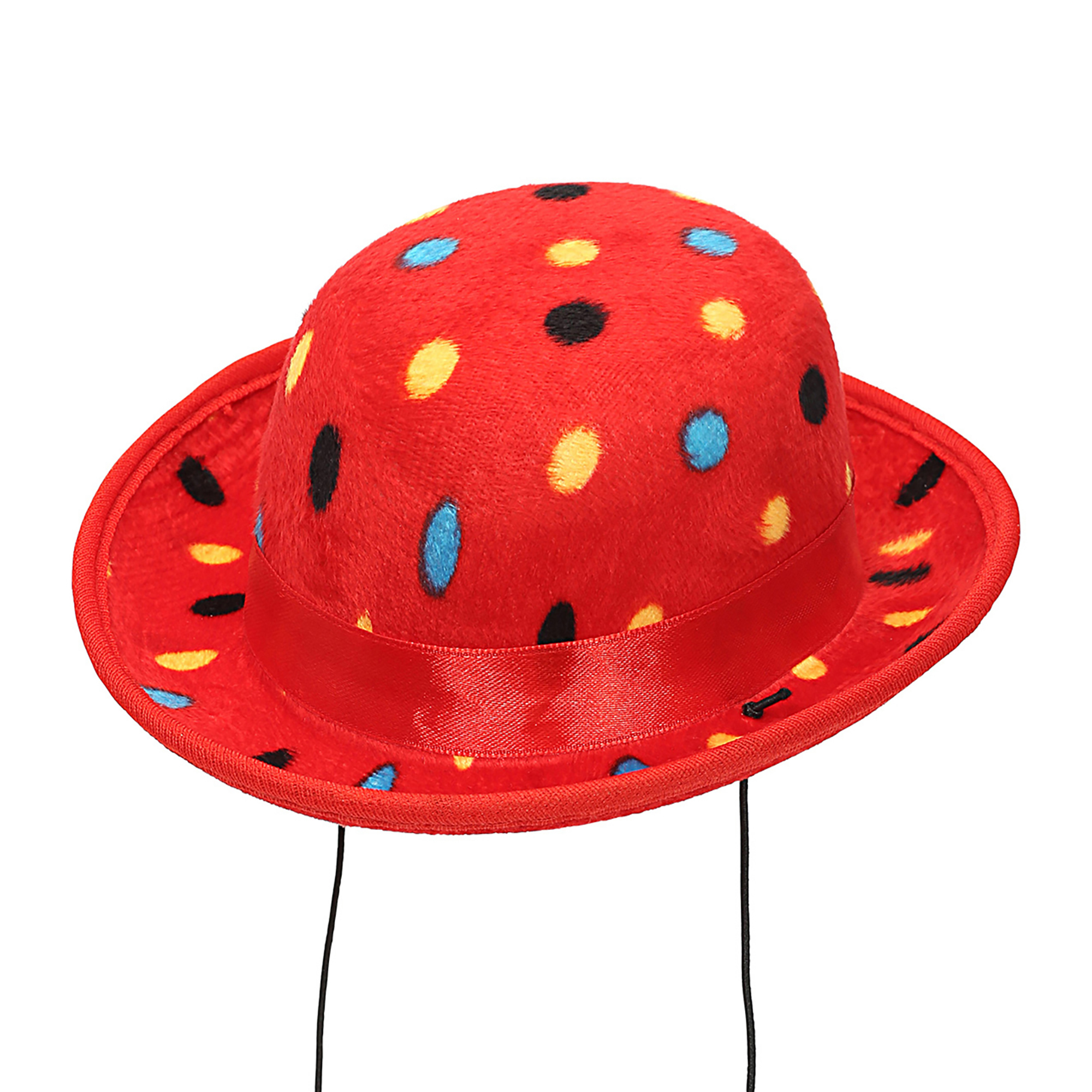 Mini clown hoed rood met gekleurde stippen