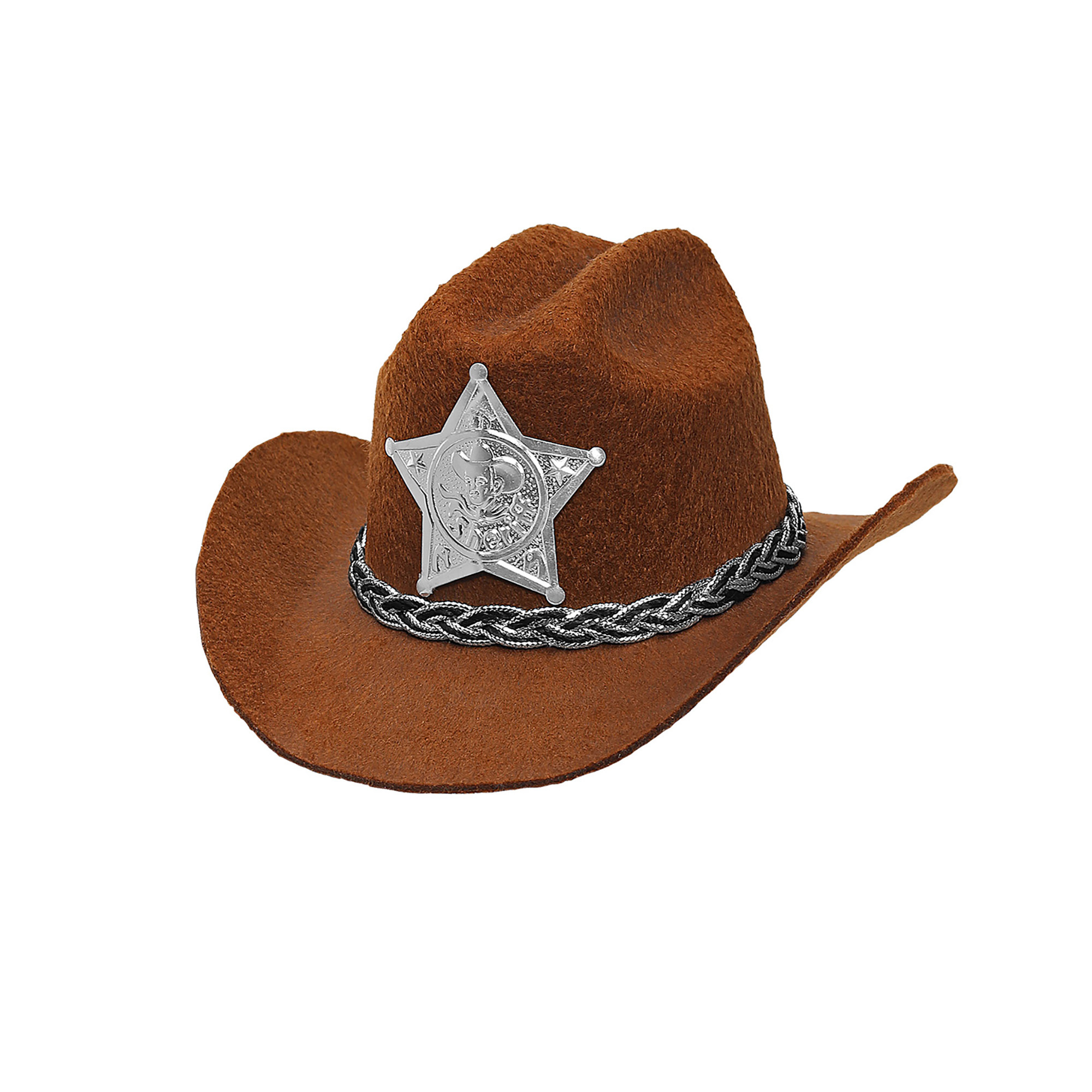 Mini cowboy hoed bruin met sherrif ster