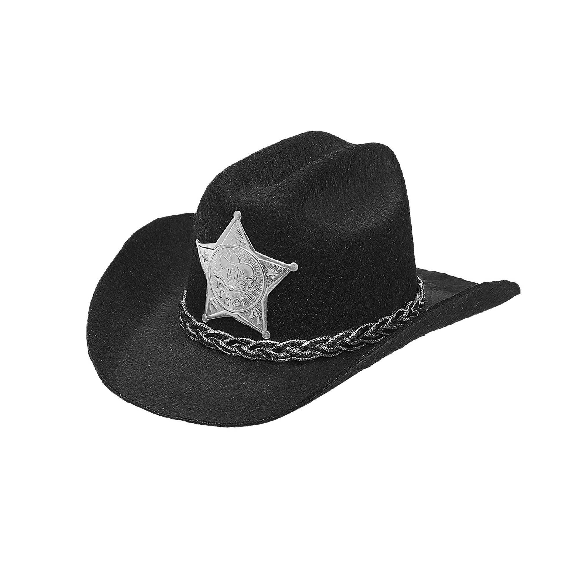 Mini cowboy hoed zwart met sherrif ster