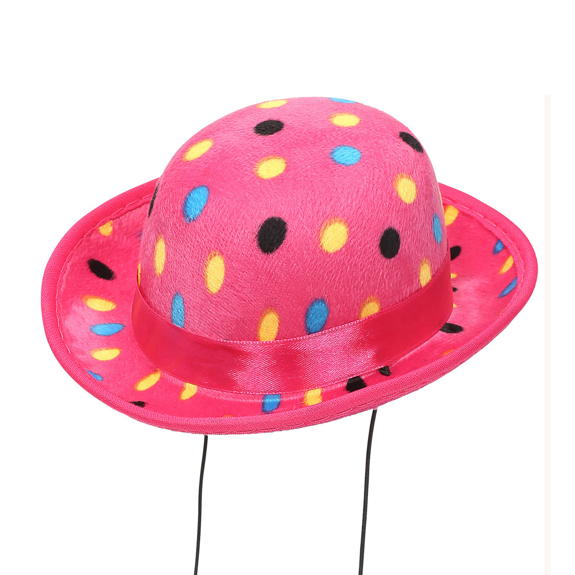 Mini roze hoed clown met gekleurde stippen