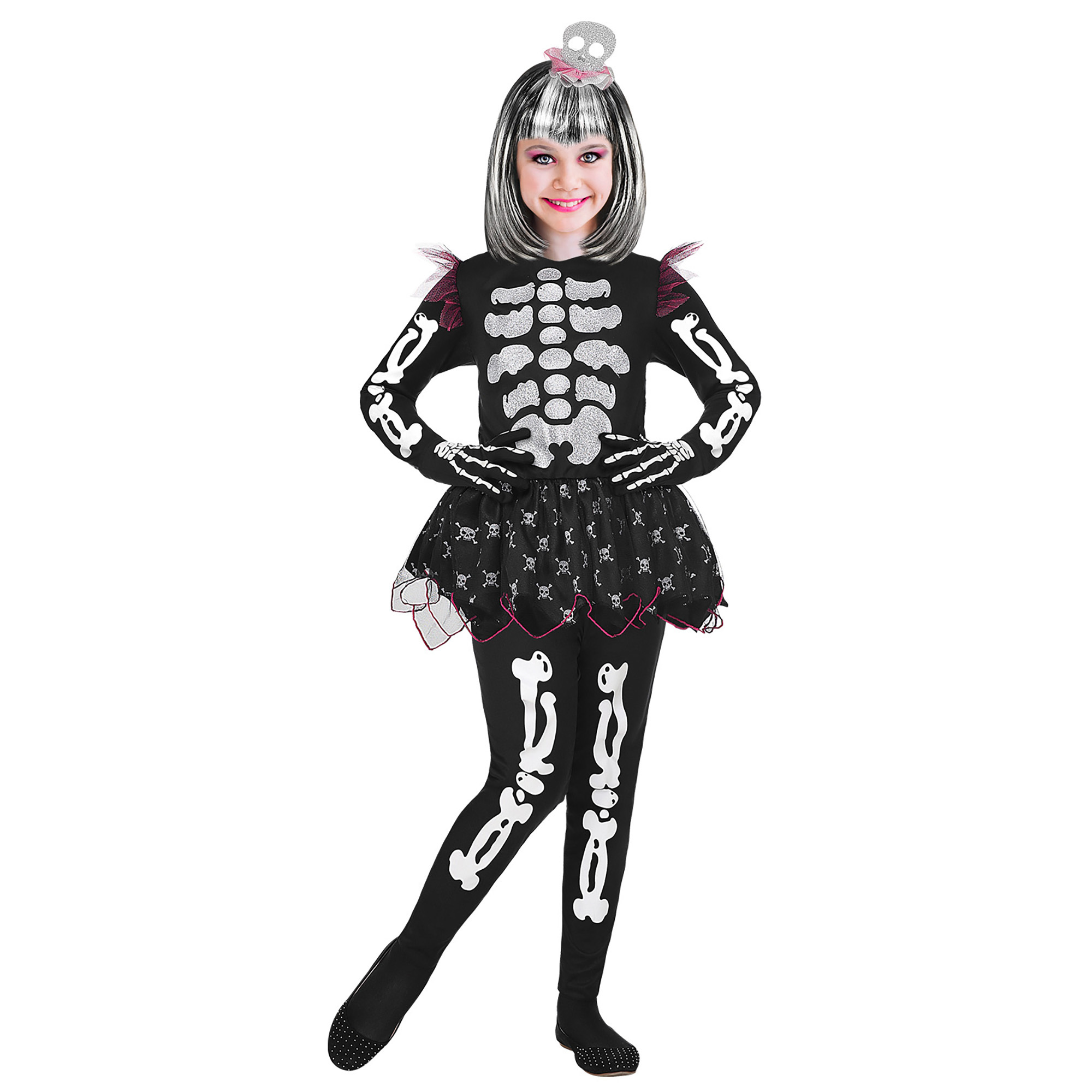 Skelet kostuum meisje met zwarte tutu