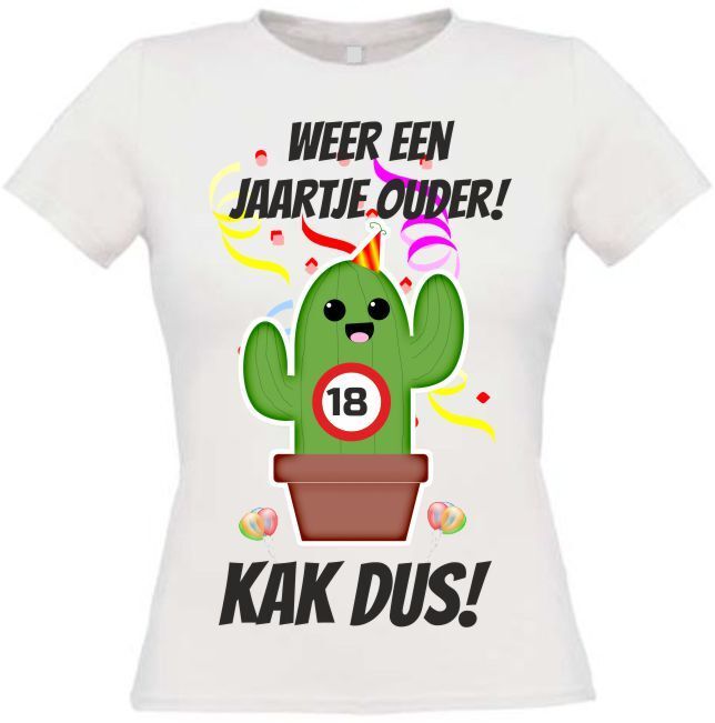 Verjaardag Shirt 18 Jaar Cactus Orgineel Full Colour