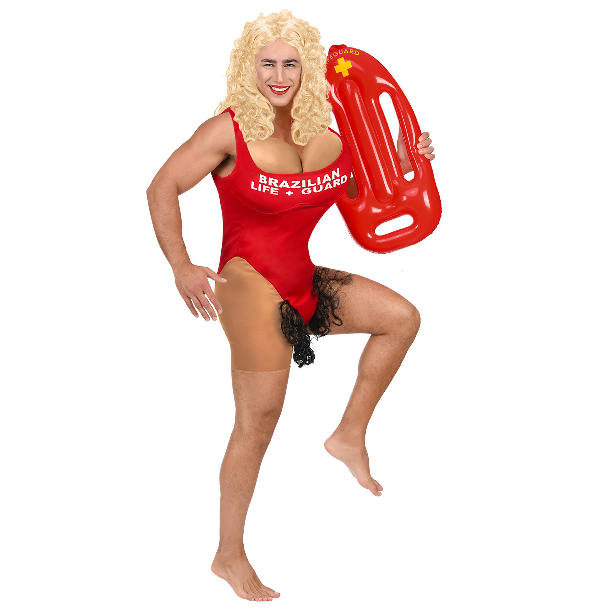 Braziliaanse lifeguard kostuum met overtollig haar onder badpak