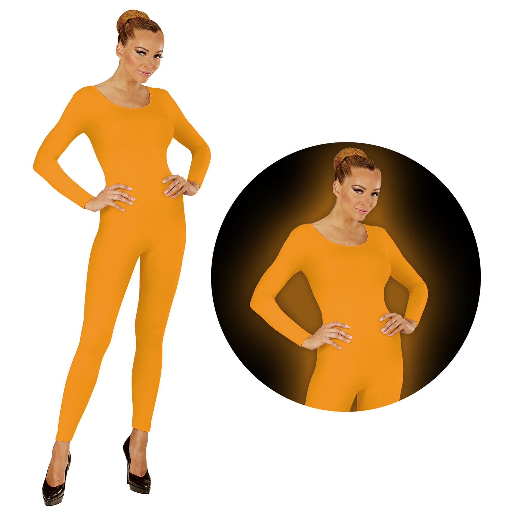 Neon oranje bodysuit volwassen