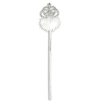 Zilvere staf met witte marabou voor een fee Zilvere staf met witte marabou voor een fee