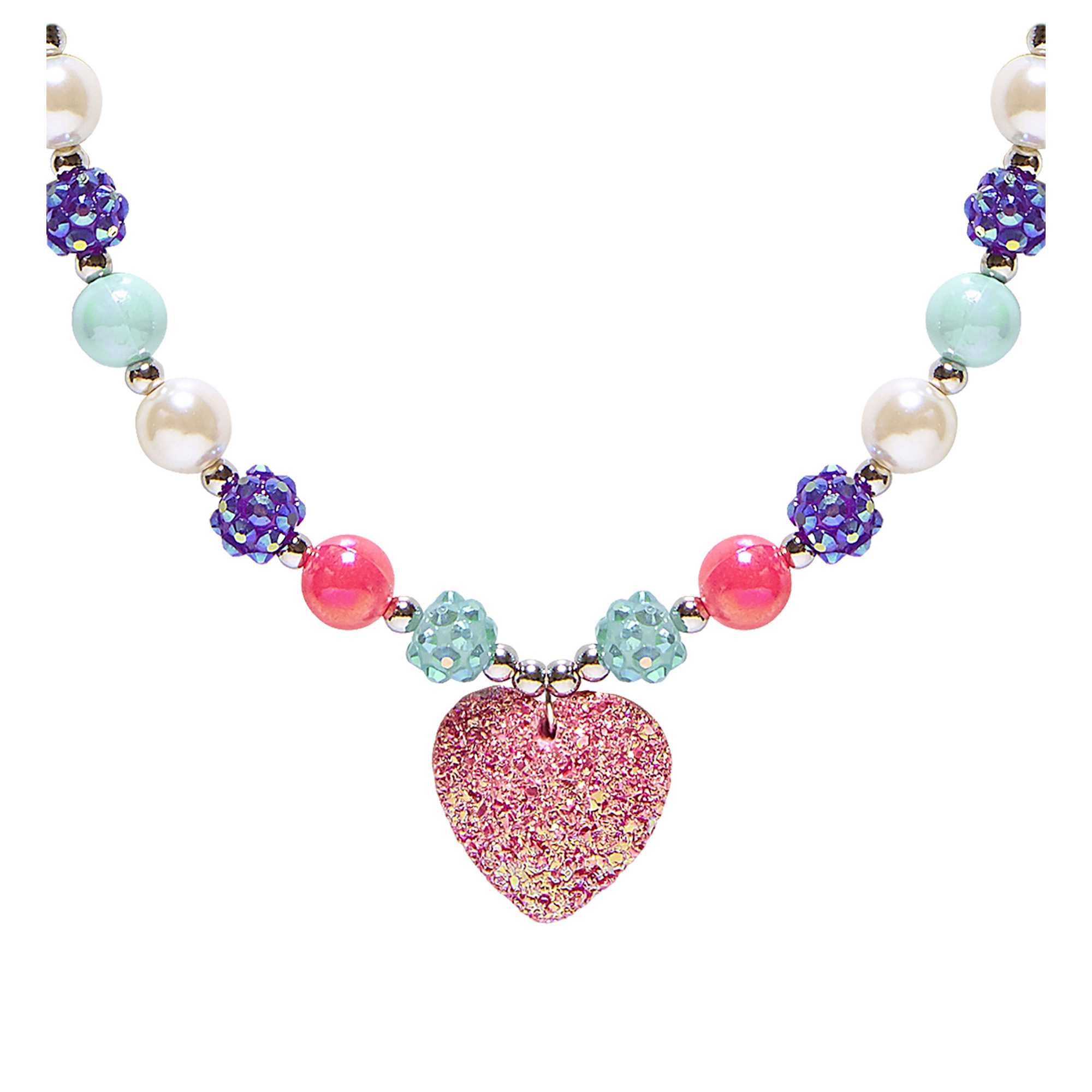 Ketting kind met gekleurde bedeltjes en roze hart