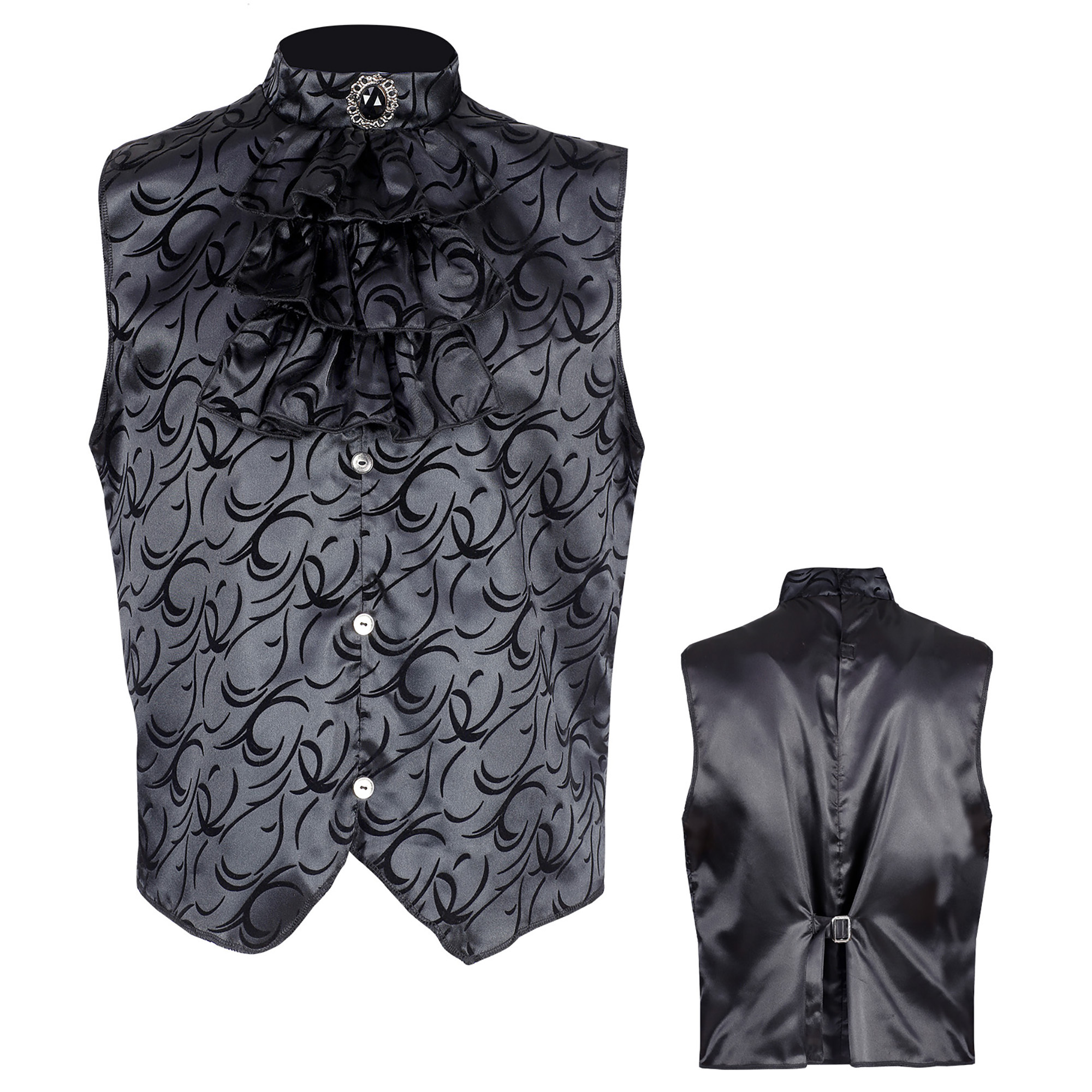 Mooi gothic vest zwart met jabot heren