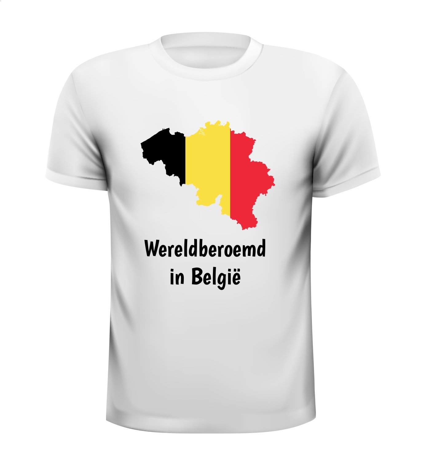 wereldberoemd in belgie t-shirt truitje grappig gek kleuren vlag belgie contouren plattegrond