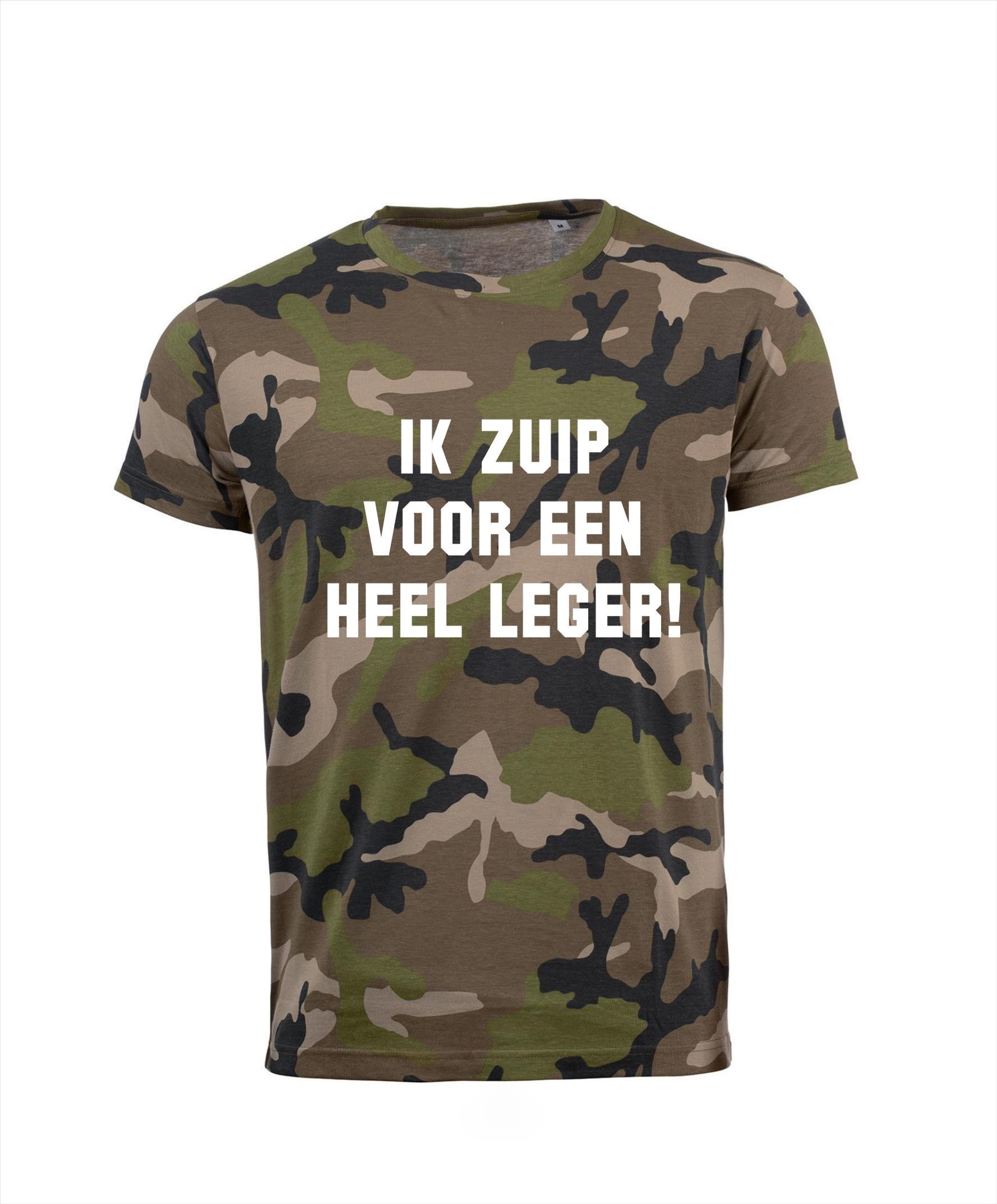 T-shirt ik zuip voor een heel leger camouflage legergroen carnaval drank dronken