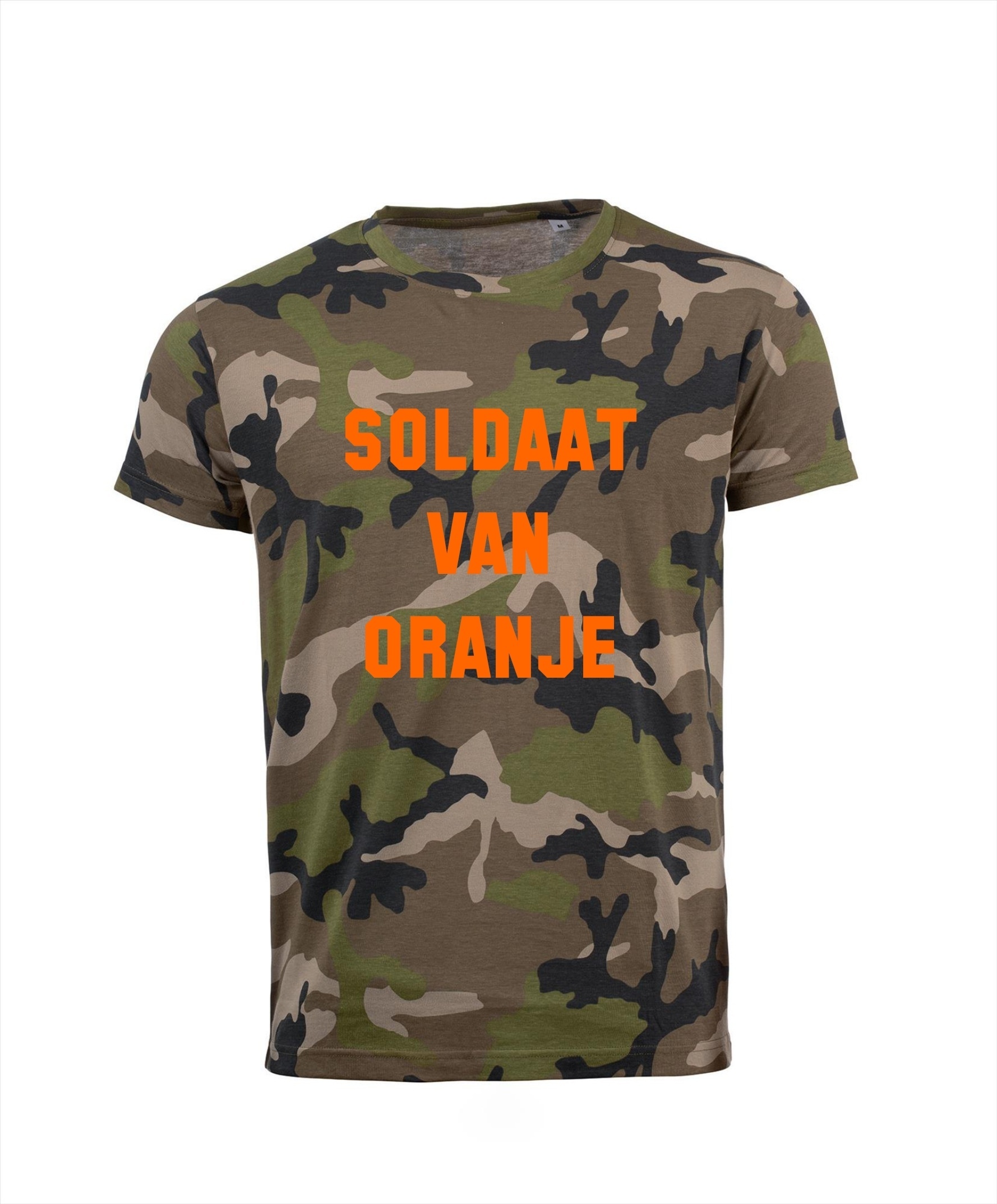 T-shirt soldaat van oranje camouflage legergroen carnaval
