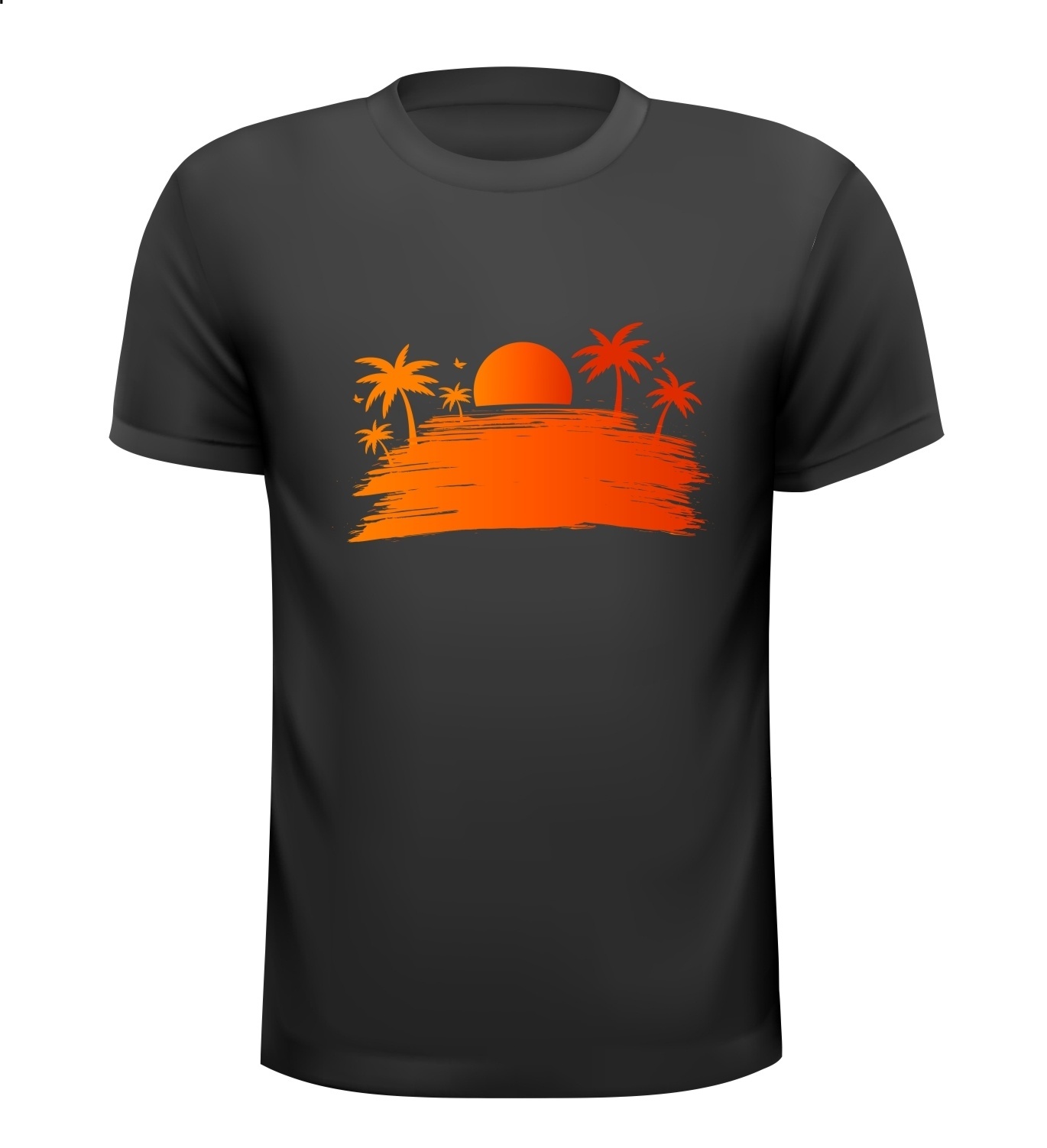 T-shirts zomers zonsondergang strand palmbomen onbewoond eiland vakantie vintage