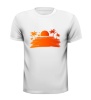 foto 3 T-shirts zomers zonsondergang strand palmbomen onbewoond eiland vakantie vintage