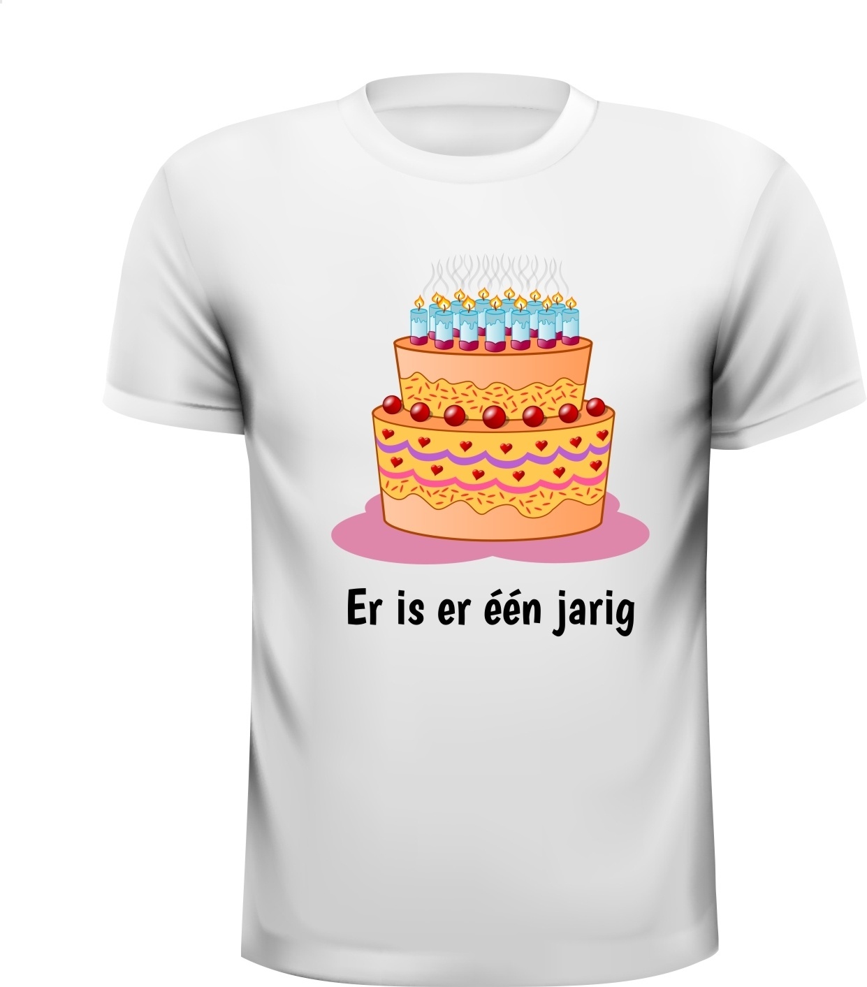 Er is er één jarig verjaardag t-shirt slagroom taart kaarsjes