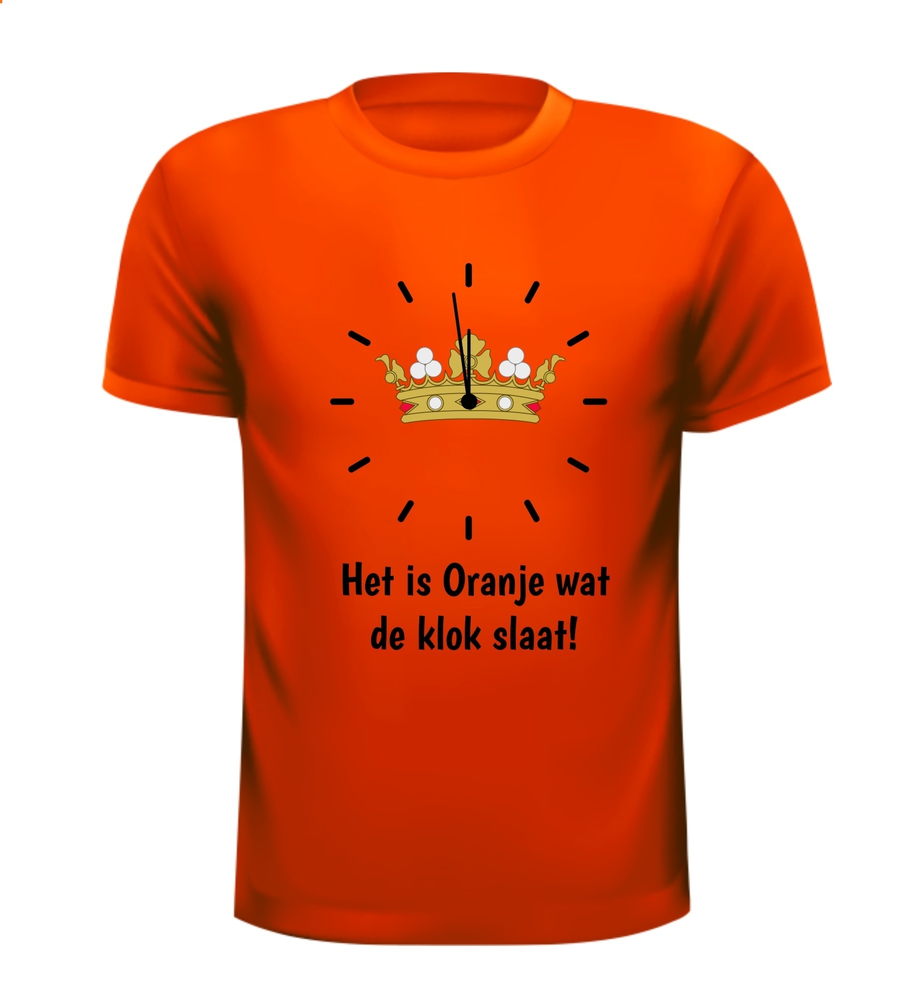 Koningsdag T-shirt het is oranje wat de klok slaat gek grappig origineel