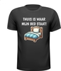 foto 1 Thuis is waar mijn bed staat T-shirt uitspraak grappig gek lollig
