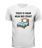 foto 3 Thuis is waar mijn bed staat T-shirt uitspraak grappig gek lollig