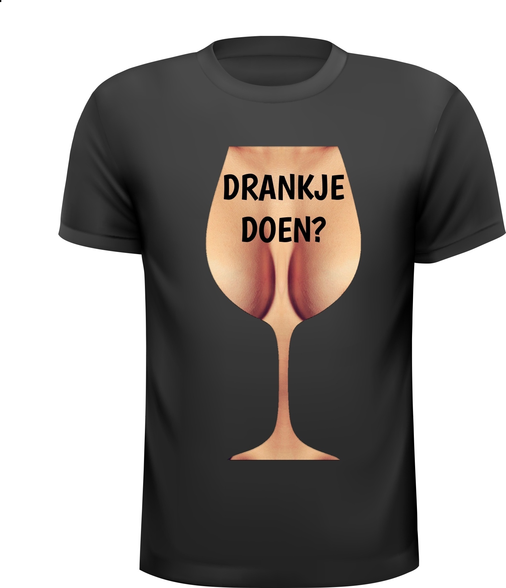 ondeugend T-shirt drankje doen wijnglas borsten