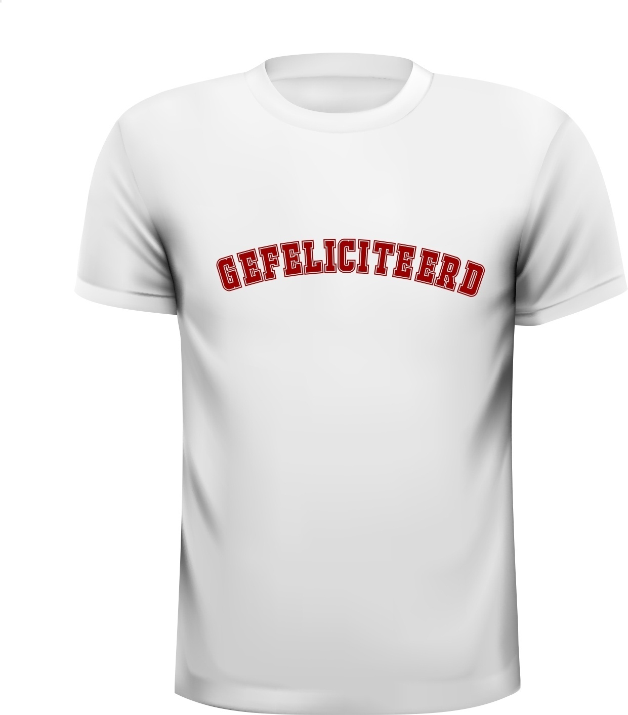 gefeliciteerd t-shirt wit met robijnrode letters