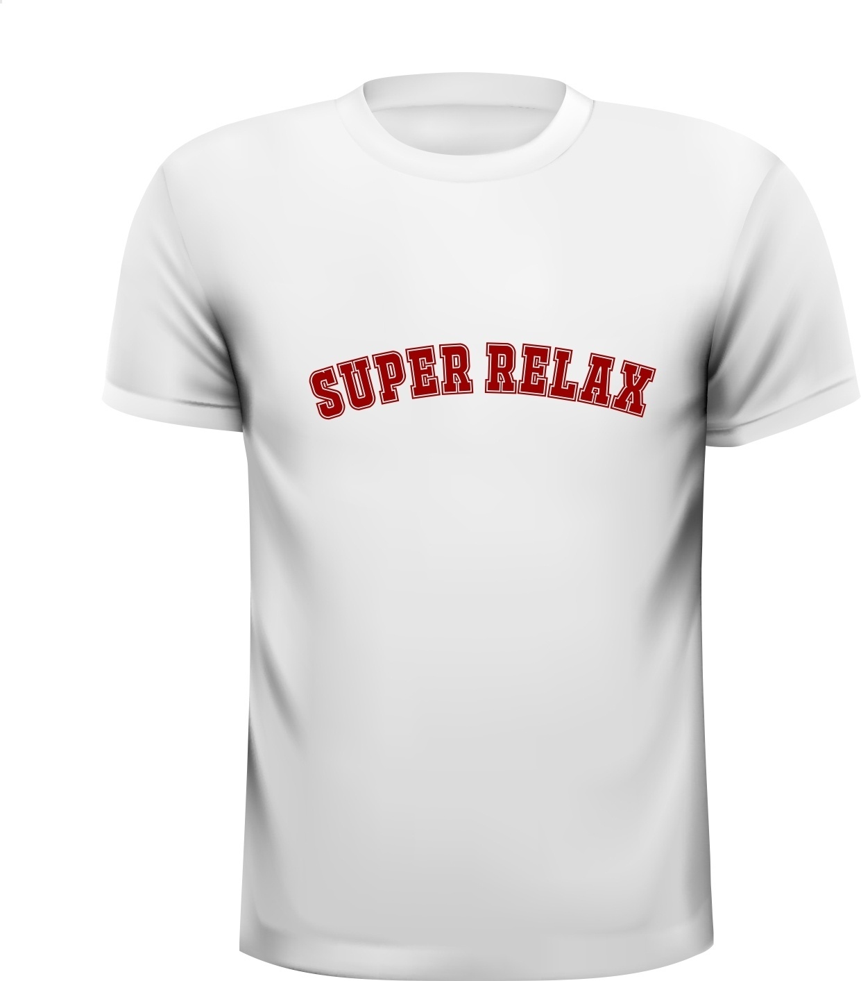 super relax wit shirt robijnrode letters
