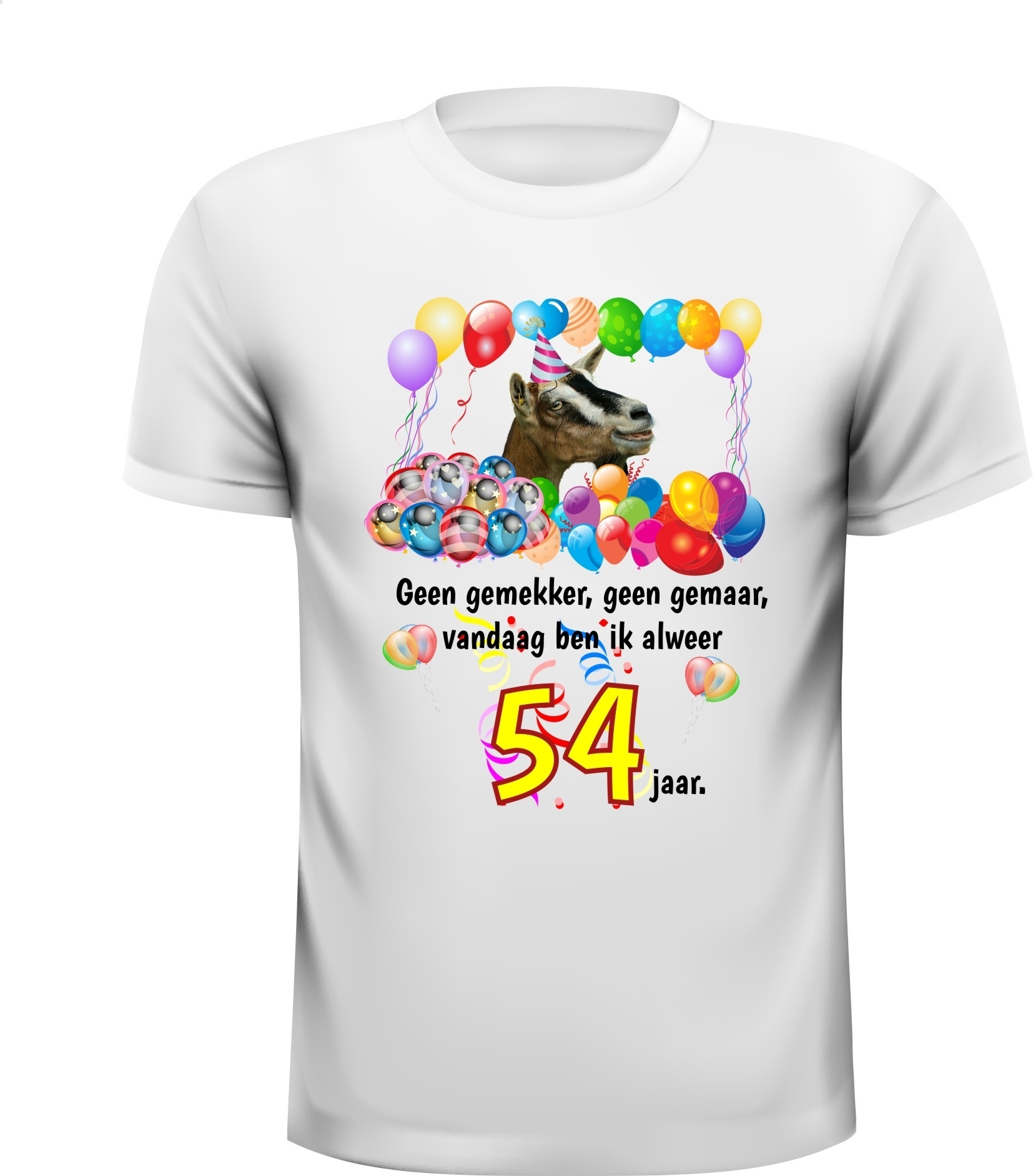 Feestelijk full colour verjaardag shirt 54 jaar met vrolijke print