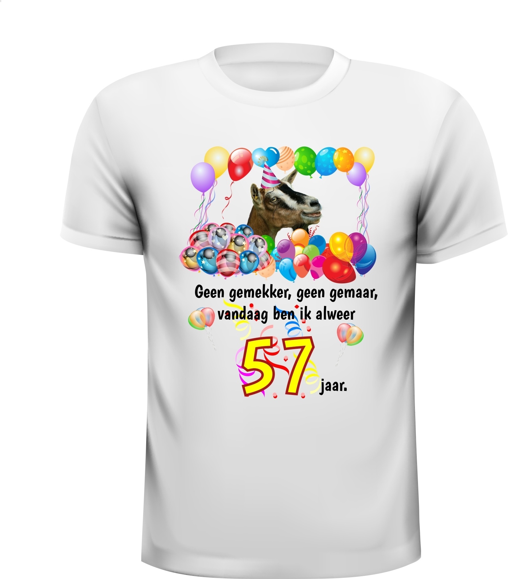leeftijd 57 jaar verjaardag shirt man of vrouw met print geit