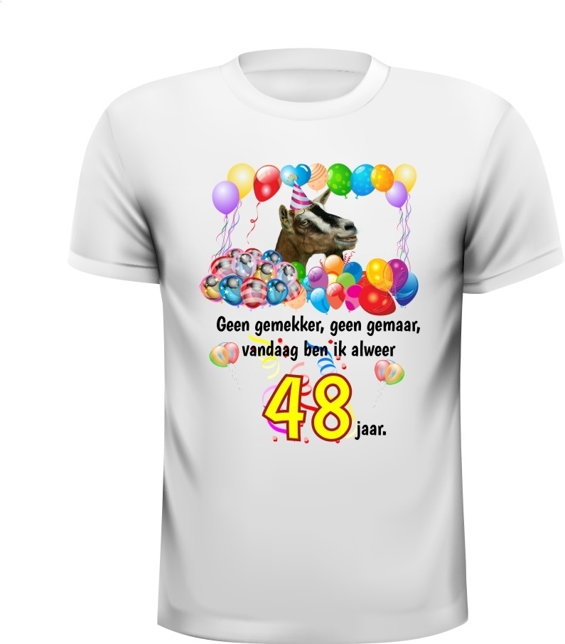Verjaardag shirt 48 jaar leeftijd met grappige tekst en mooie feestelijke print