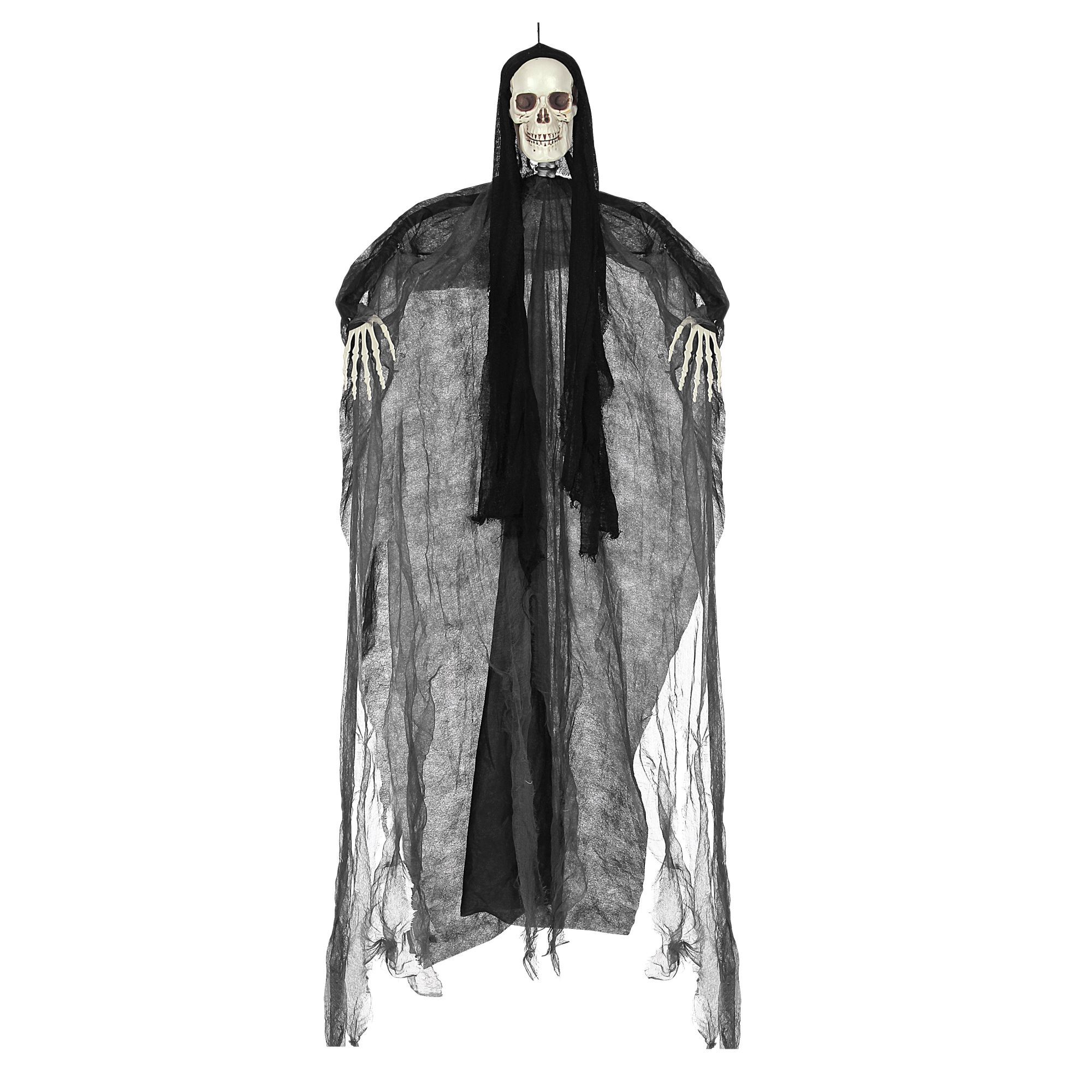 Decoratie grim reaper pop in het zwart voor halloween 153 cm
