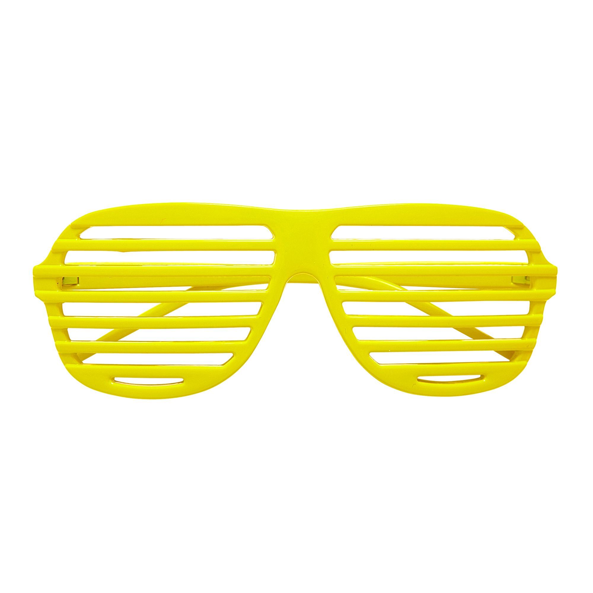 Disco bril neon geel met luikjes voor een foute party