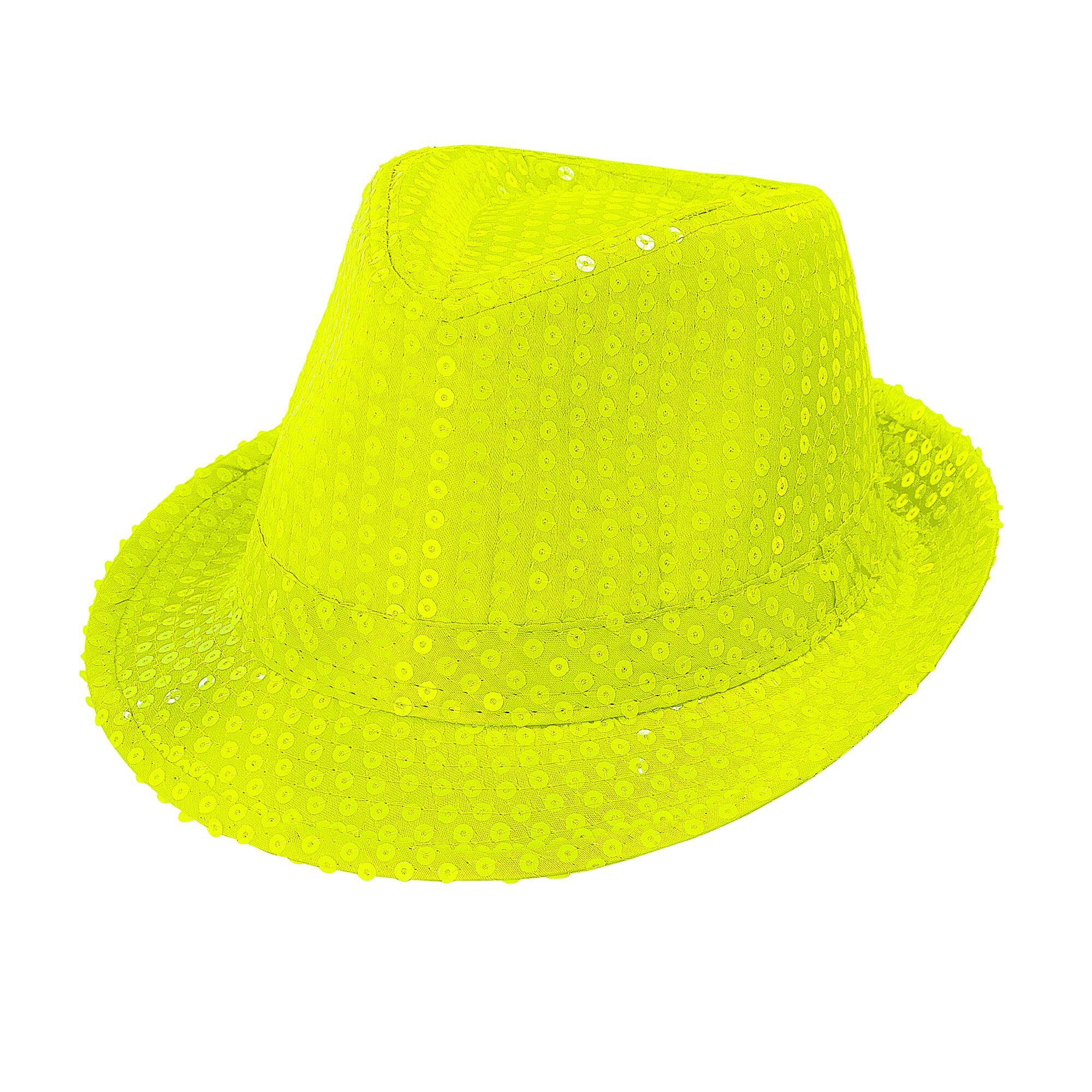 Fedora hoed neon geel voor een leuke foute party