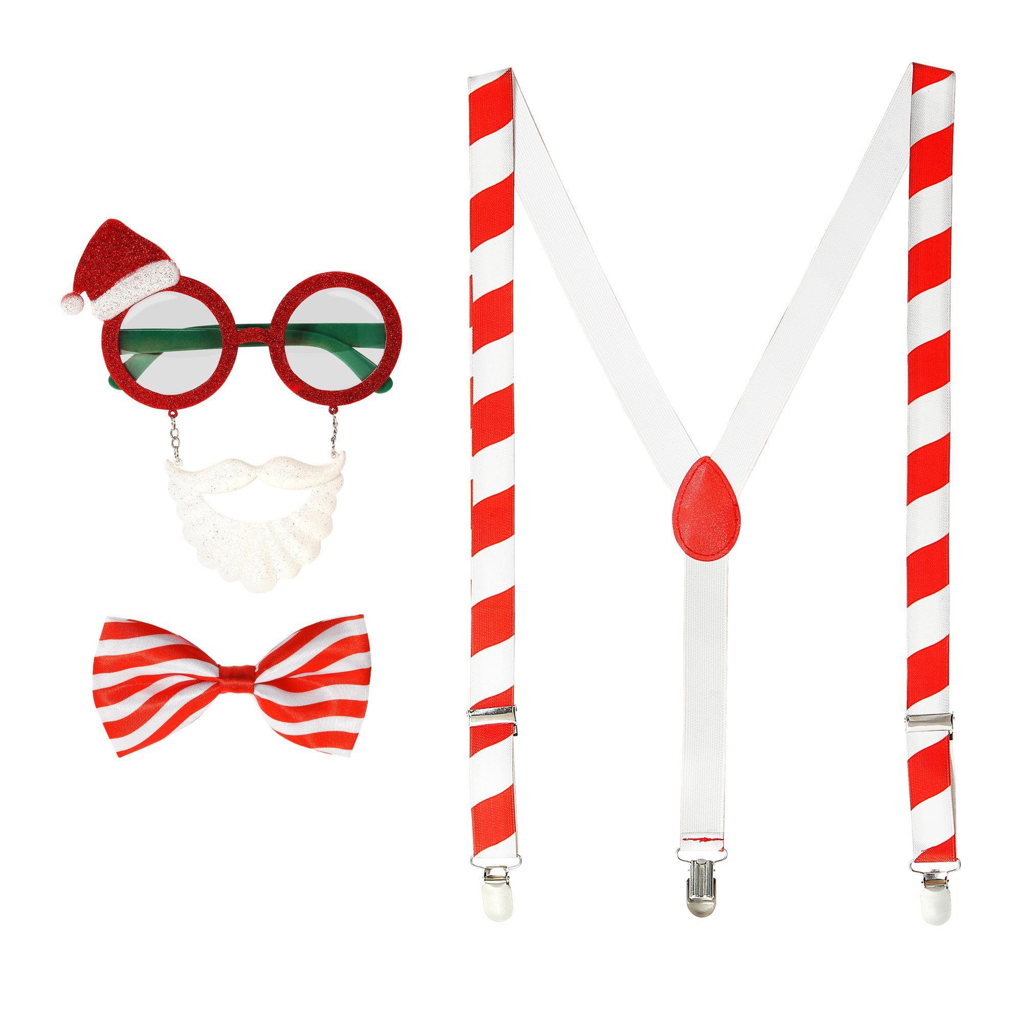 Grappige kerstmis kerstmannen set bril strikje en bretels