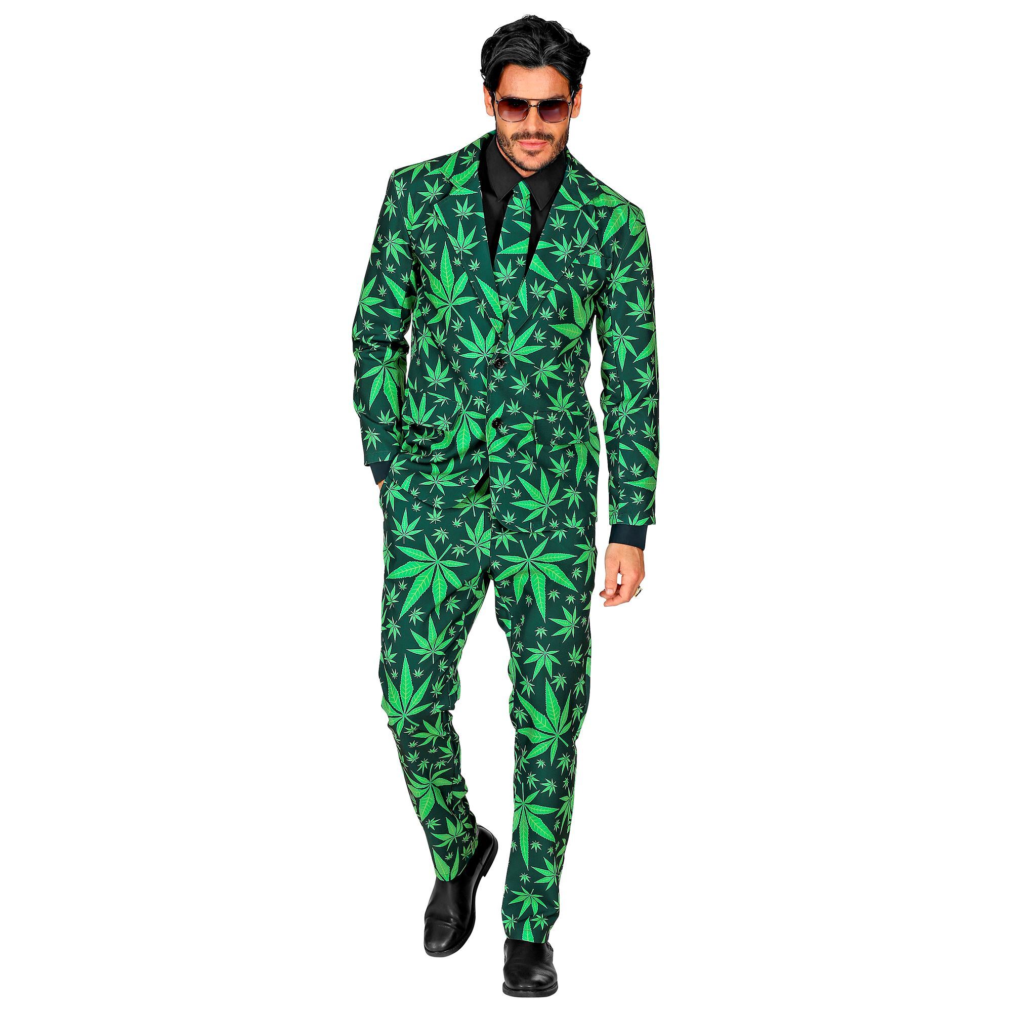 Groen cannabis wiet print kostuum pak