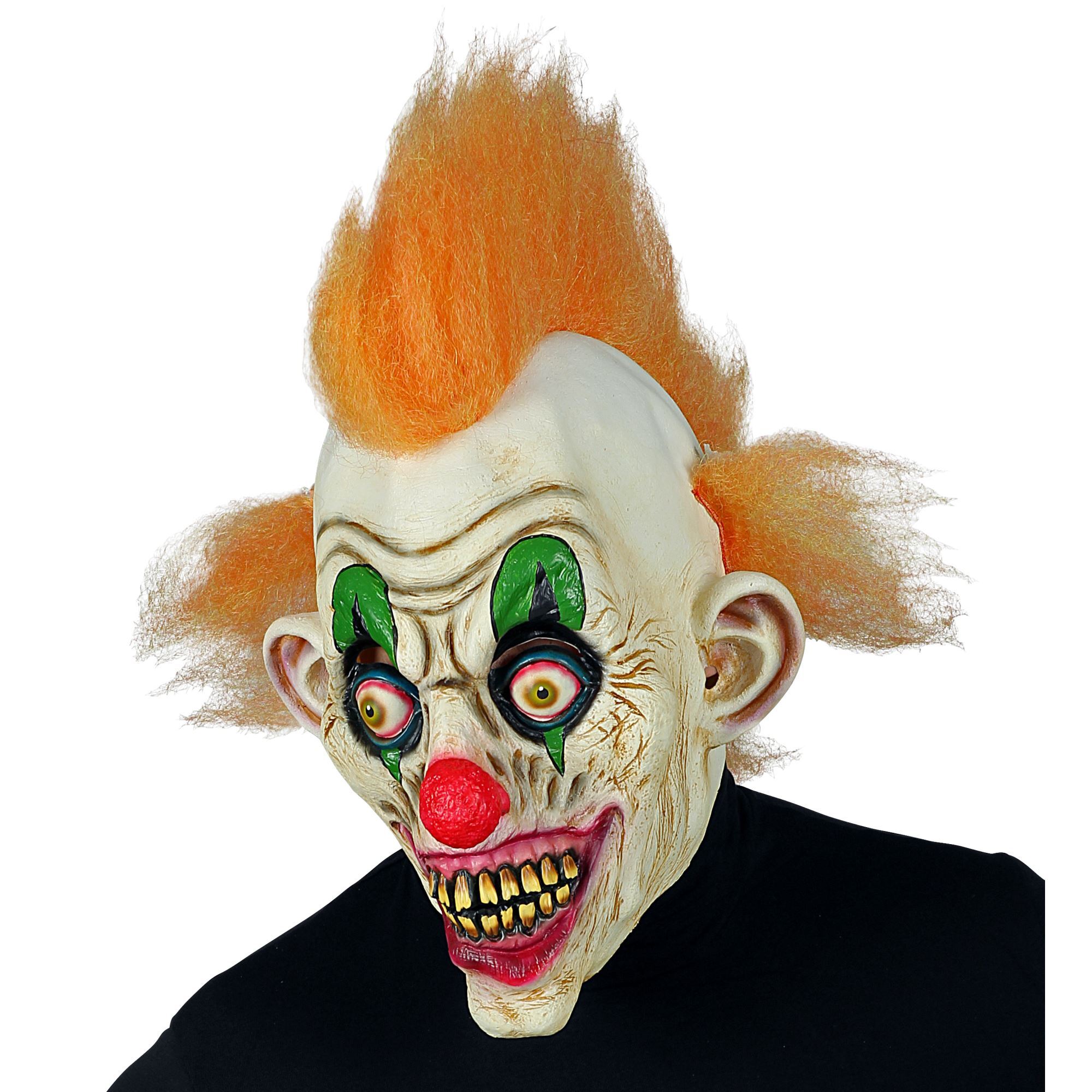 Killer horror clown uit het circus masker met oranje haar